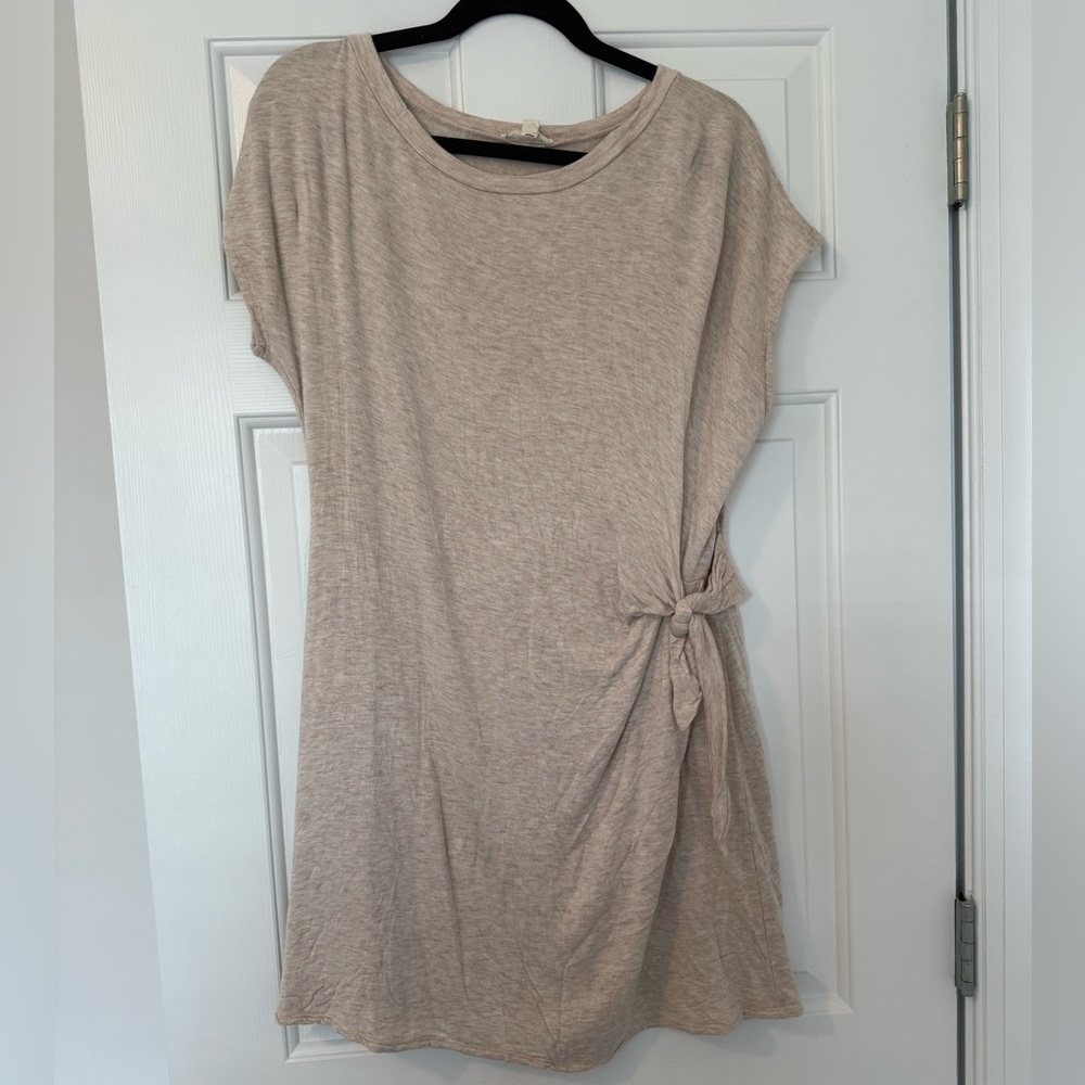See You Monday Light Beige Fleece Lined Tie Dress